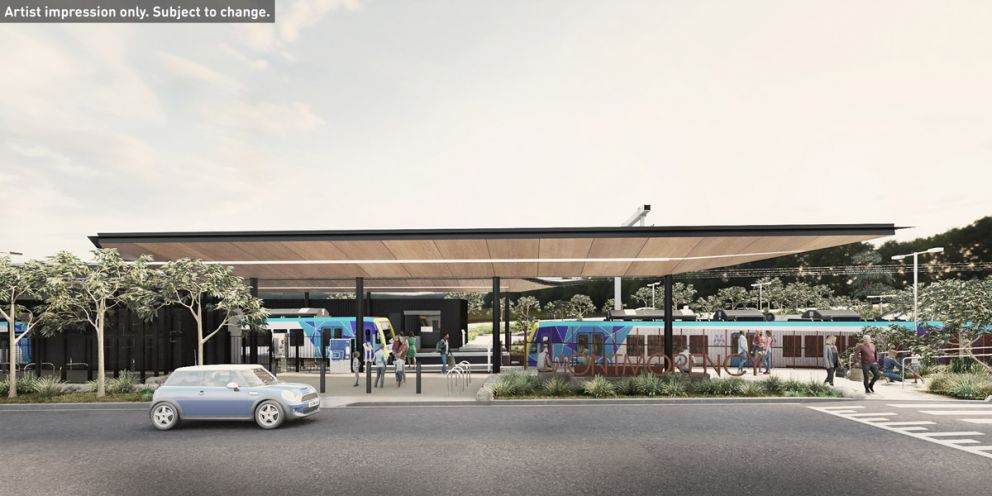 Station Road entrance to Montmorency Station – artist impression only.