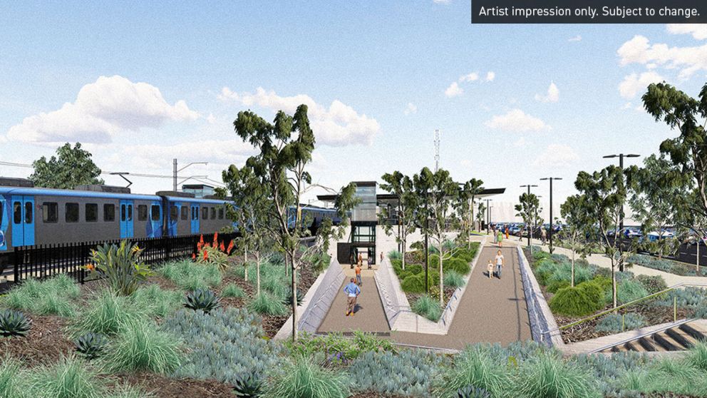 Artist impression of the ramp and underpass at Merinda Station. Artist impression only. Subject to change.