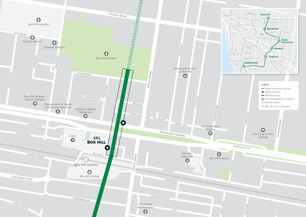 Map: SRL Station on corner of Whitehorse Road and Station Street