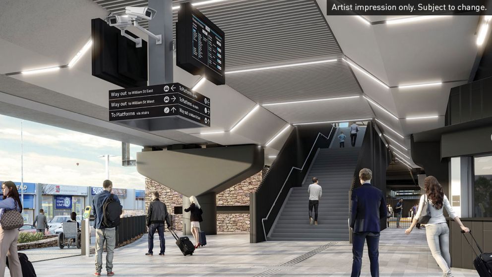 Artist impression showing ground level station concourse at Lilydale Station. Artist impression only. Subject to change.