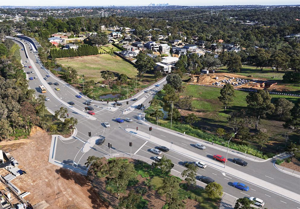 Artist impression of River Avenue intersection with housing in the background