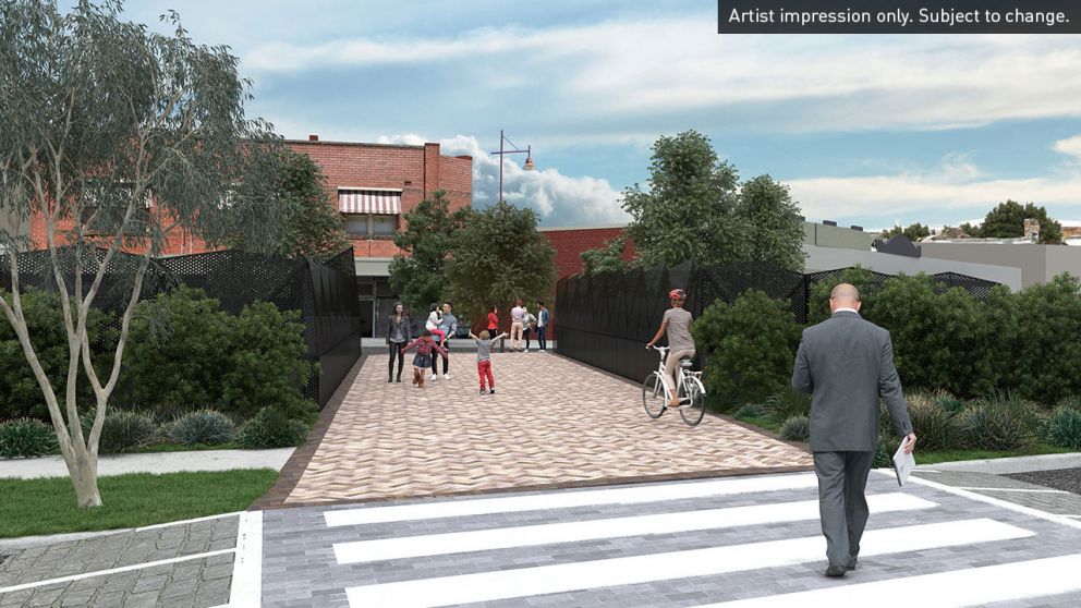 New pedestrian bridge – connecting Beresford Street and Hamilton Street. Artist impression only, subject to change.