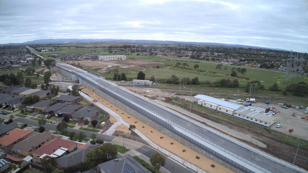 Aerial view of the Evans Road bridge