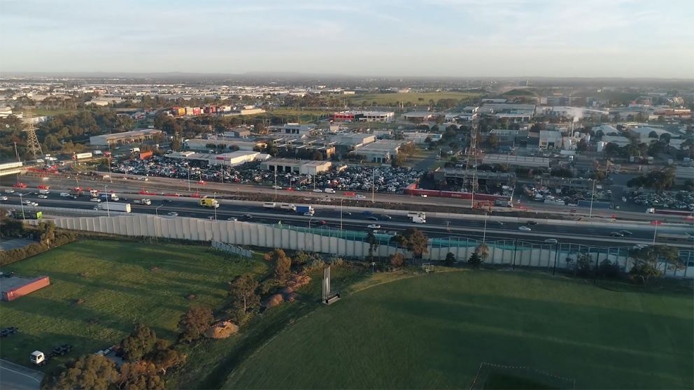 Noise walls installed alongside W.L.J Crofts Reserve in Altona North