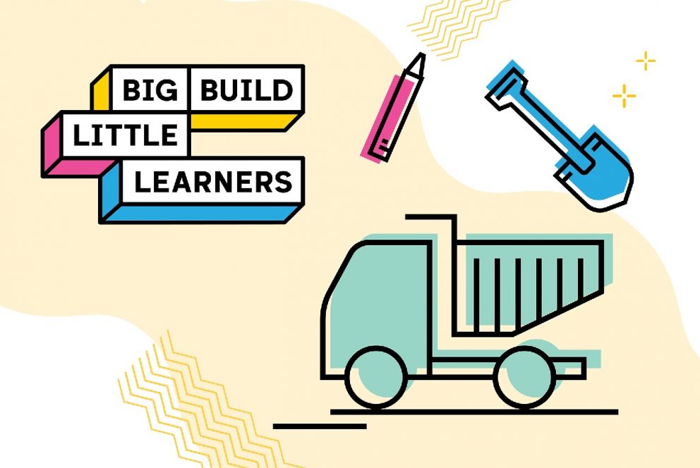 Coloured drawing of a truck, pencil and shovel with the Little Learners logo. 