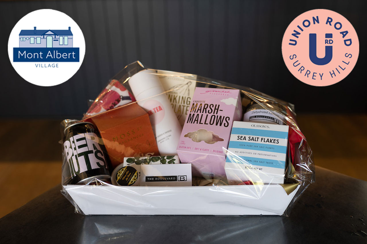 A hamper of specialty trader goods from the Mont Albert and Surrey Hills area.