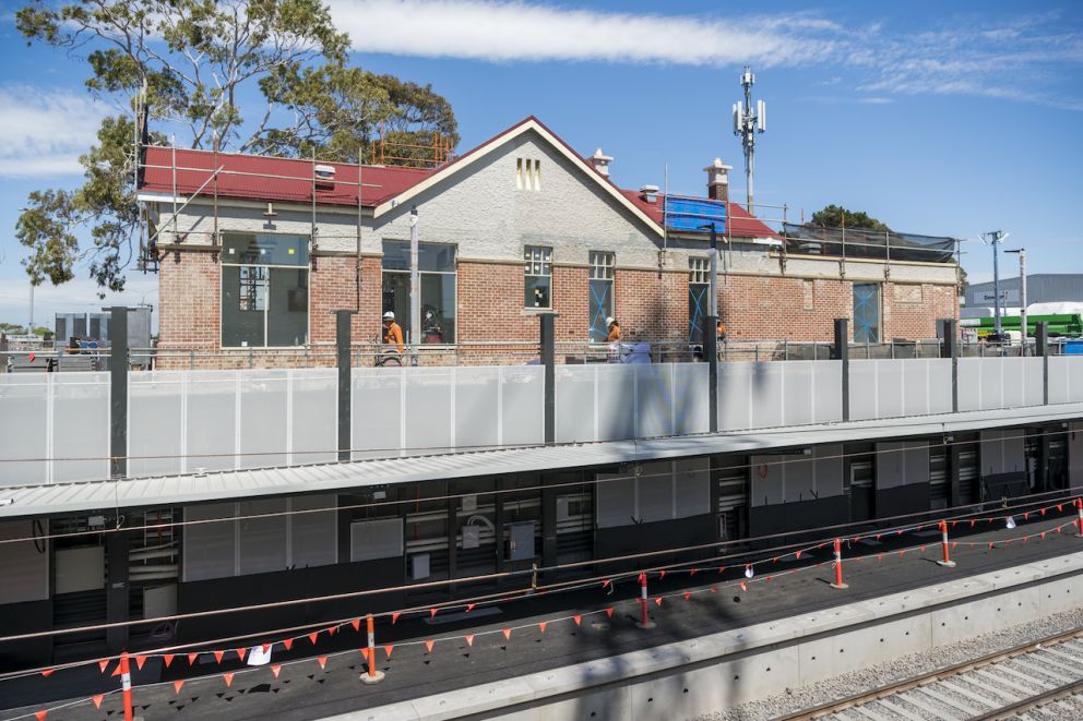 Crews have worked to preserve the existing facade of the Heritage building at North Williamstown Station.