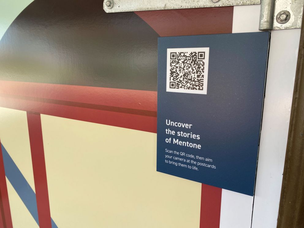 QR code that leads to a interactive experience to uncover stories of Mentone