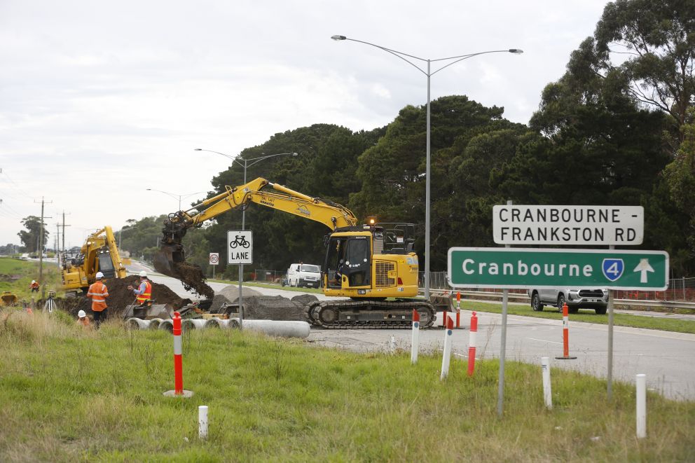 Drainage works taking place during the closure on Western Port Highway