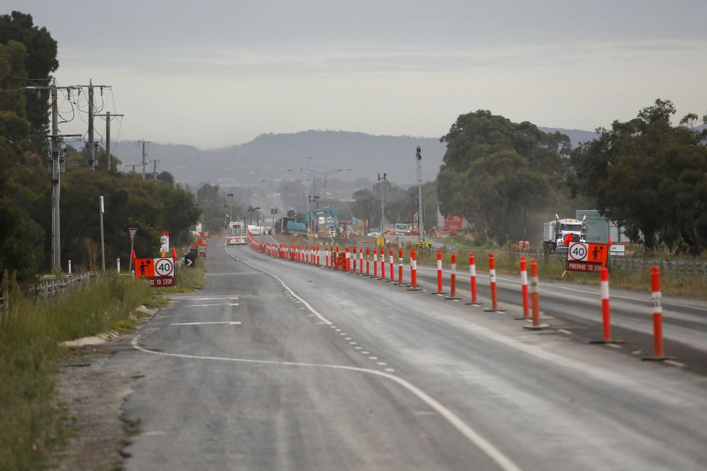 The work zone during the closure on Western Port Highway