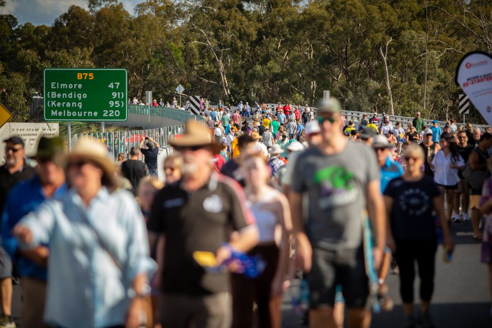 Public walking across bridge on Echuca-Moama Bridge Project