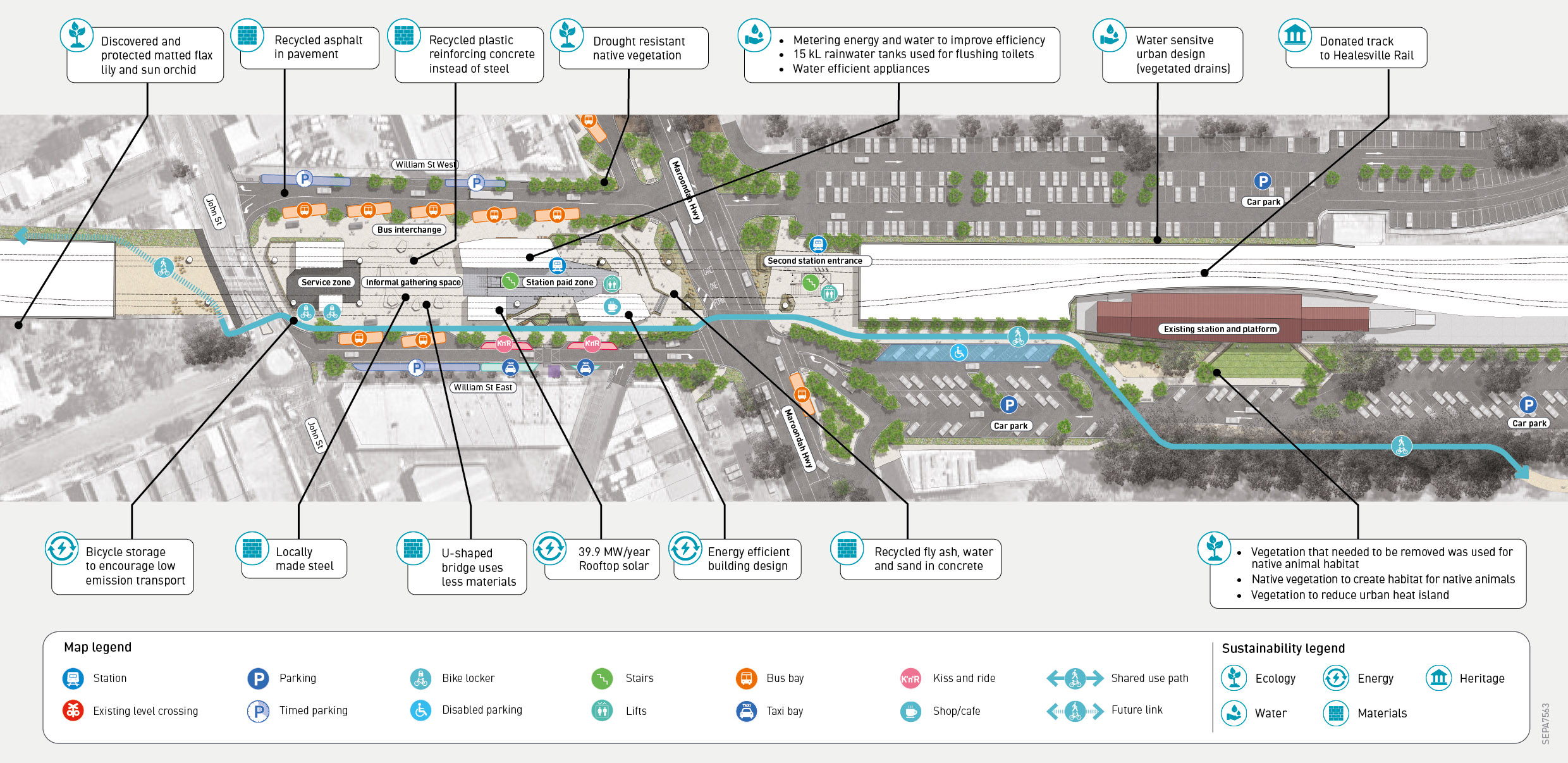 Map of sustainable practices in Lilydale Station precinct.