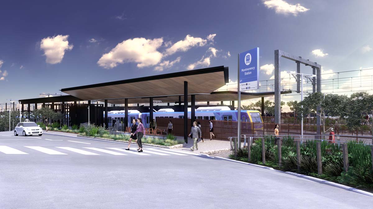 Montmorency Station entrance. Artist impression only – subject to change
