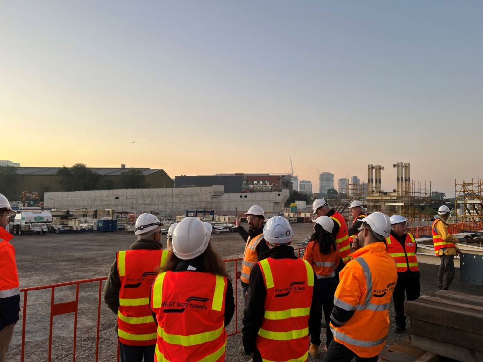 CLG members viewing the bridge segments used for the new Maribyrnong River bridge.