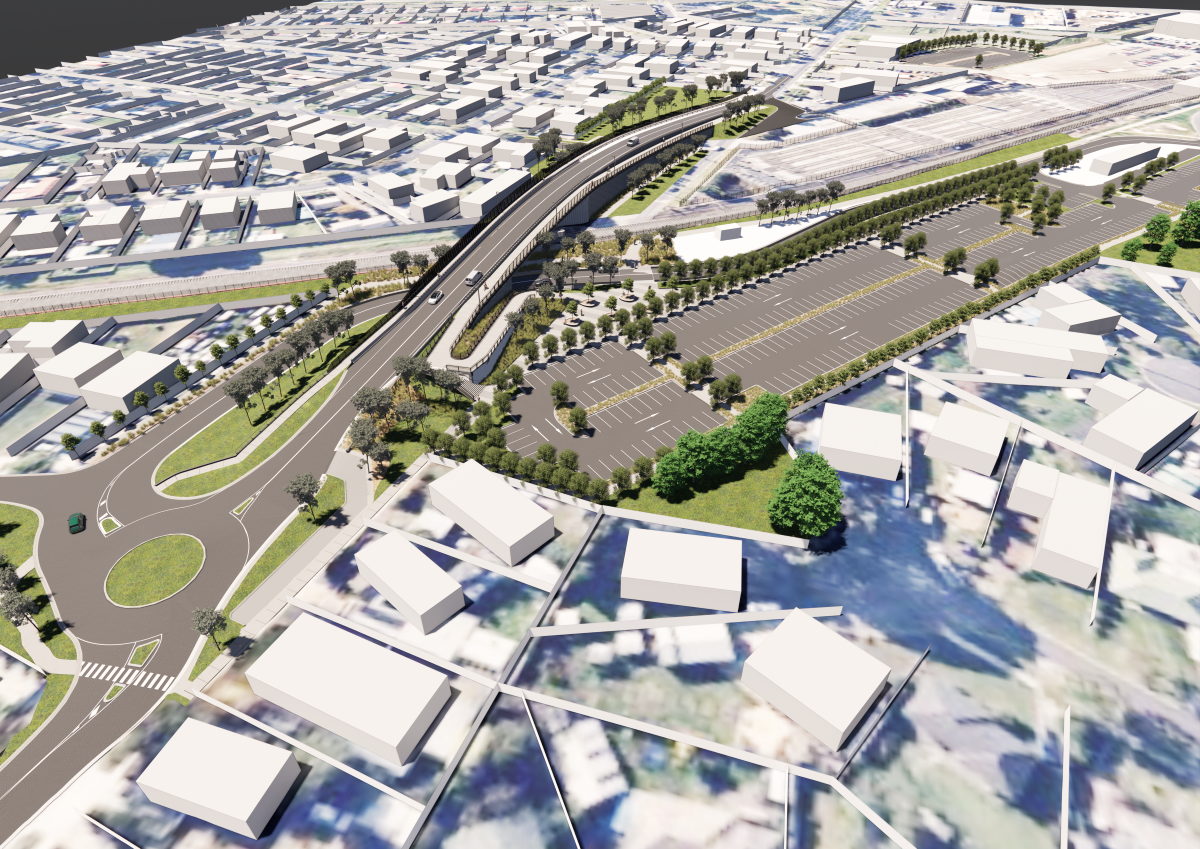 Road bridge over rail design at Camms Road. Artist's impression only, subject to change.