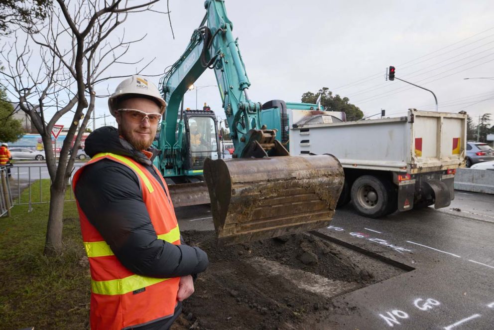 Site Supervisor at East Boundary Road, overseeing the construction of an extra right-turn lane from South Road to East Boundary Road to create more capacity and realign the left turn slip lanes to improve safety.