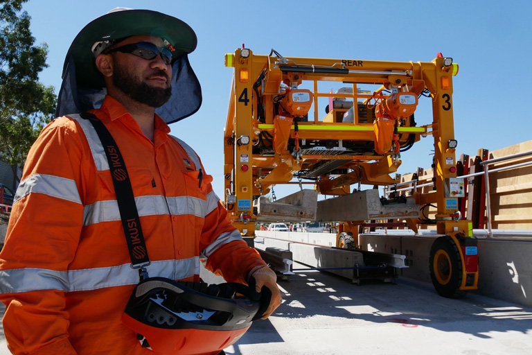 Worker with gantry crane