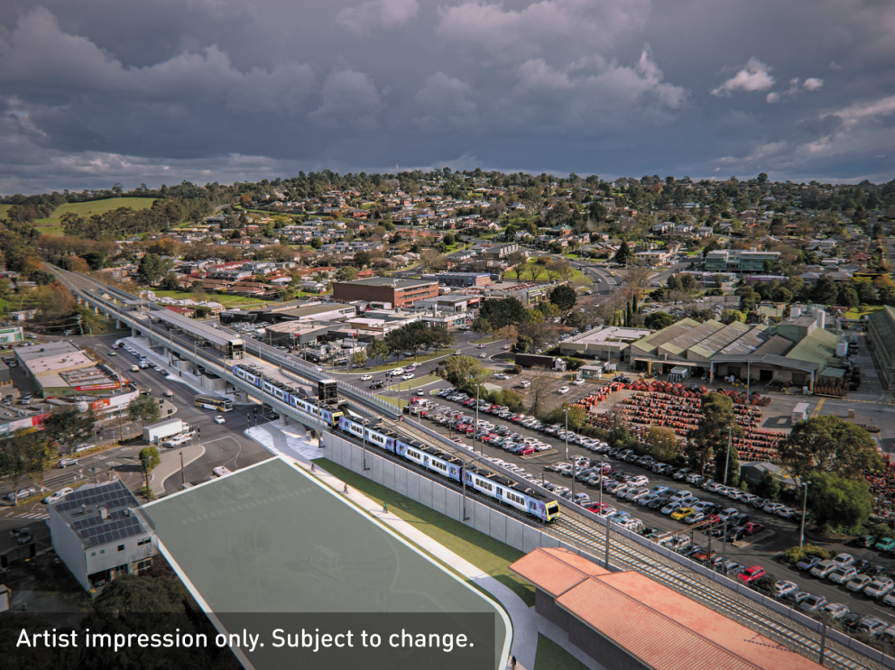 Artist impression of the new rail bridge over Maroondah Highway in Lilydale