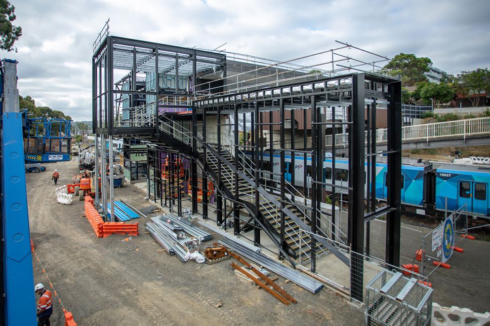 Stairs being constructed at the new Greensborough Station