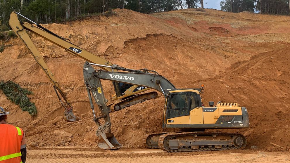 Heavy machinery working on the landslip 9 February