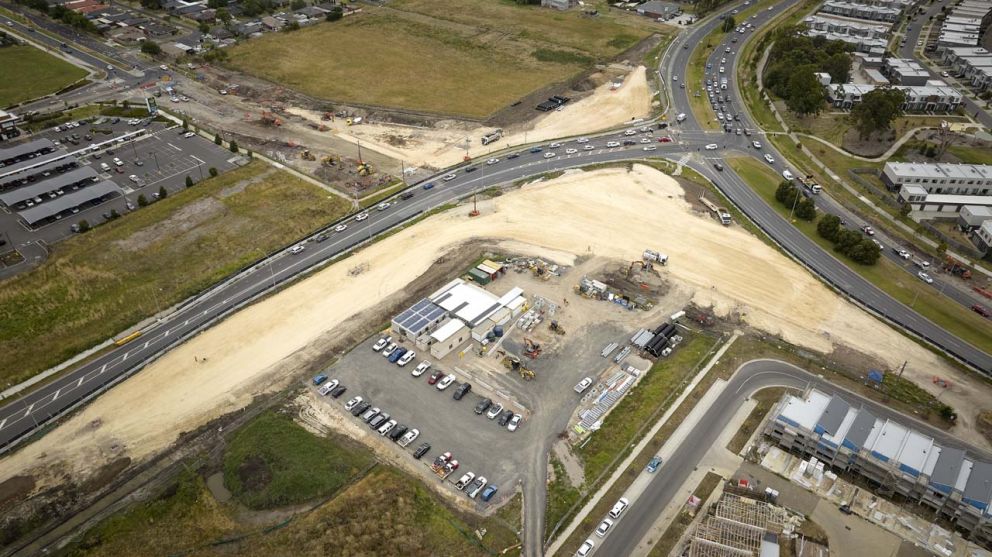 A birds eye view of new intersection alignment taking shape at Evans and Hall Roads