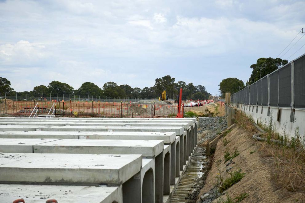 Recently installed culverts atop their concrete link-slab foundation