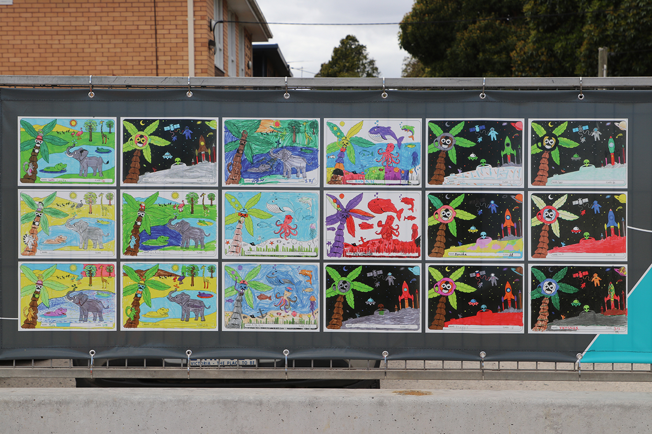 Students at Glen Huntly Primary School designed a Canary Date Palm 'holiday' mural