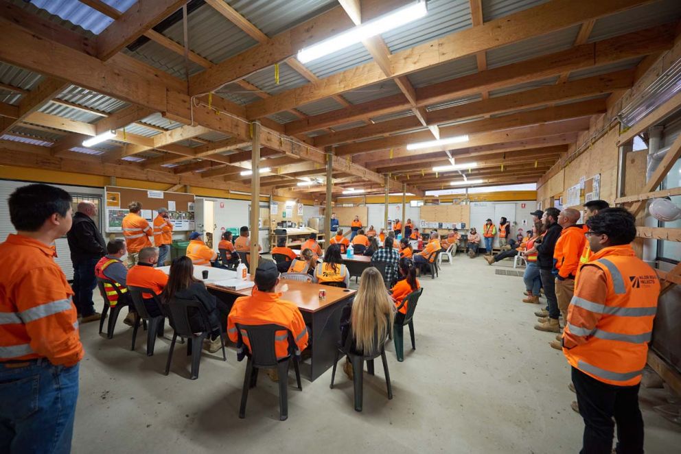 Celebrating the women who work on the Hall Road Upgrade, at the Women in Construction Week Toolbox pre-start meeting