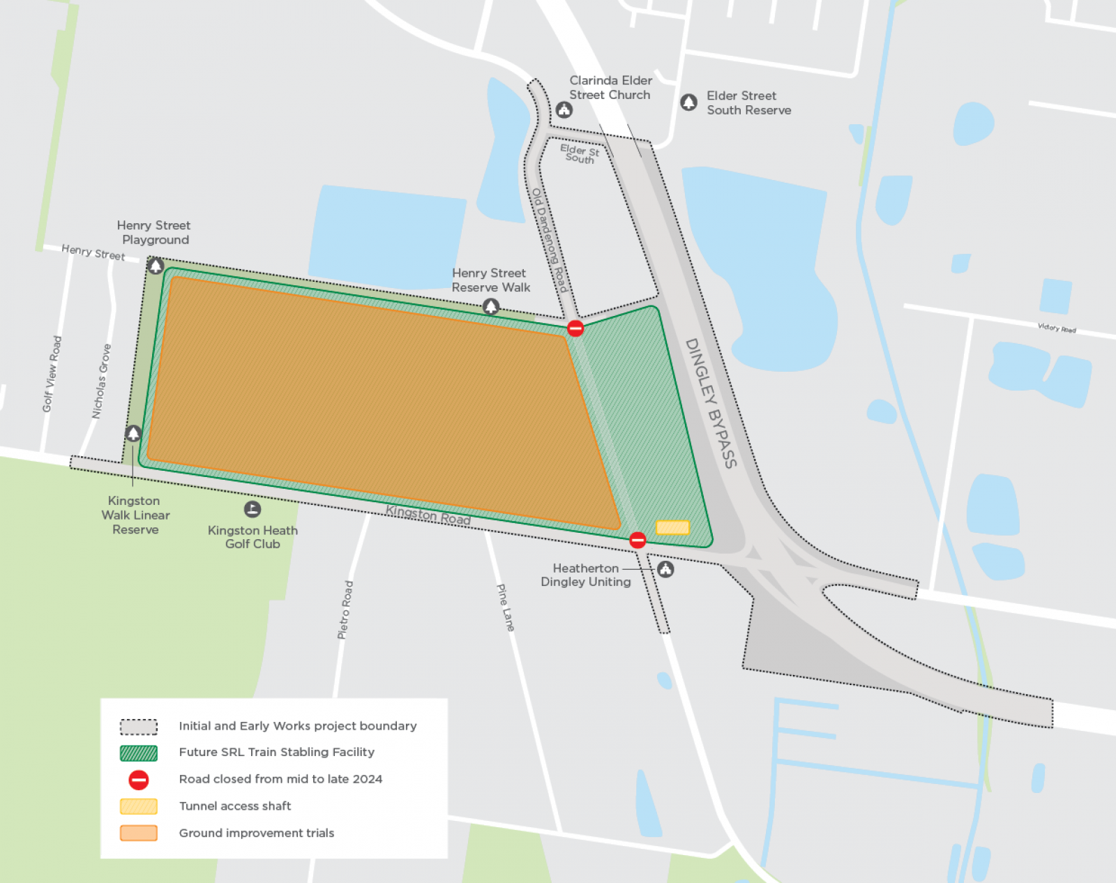 Map of work site in Heatherton, located at Kingston Road and Dingley Bypass.