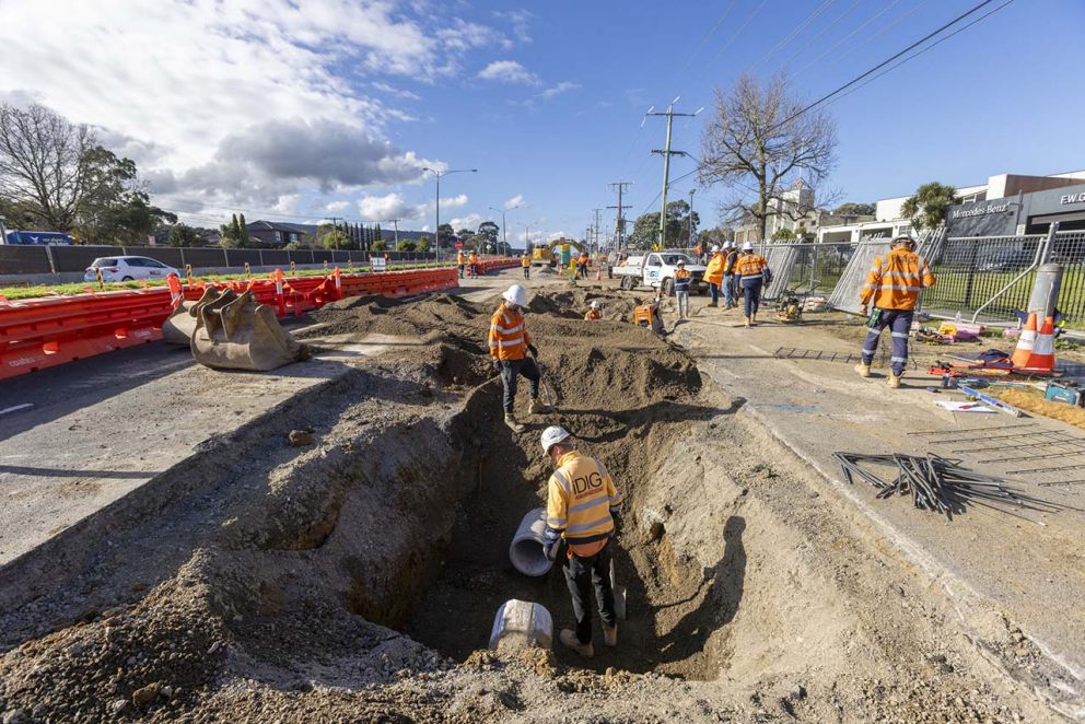 New drainage being installed on the southern side of Burwood Highway.