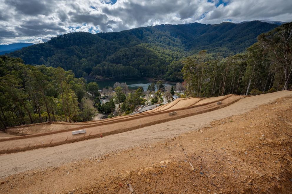 Coir mesh on a bater slope helping to deter erosion