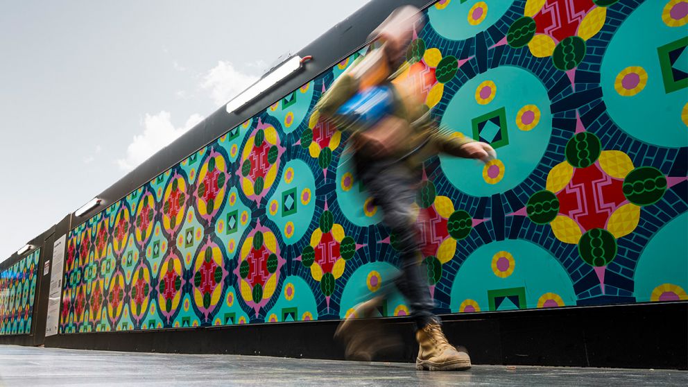 Katy Smits colourful monochrome shape artwork hoarding