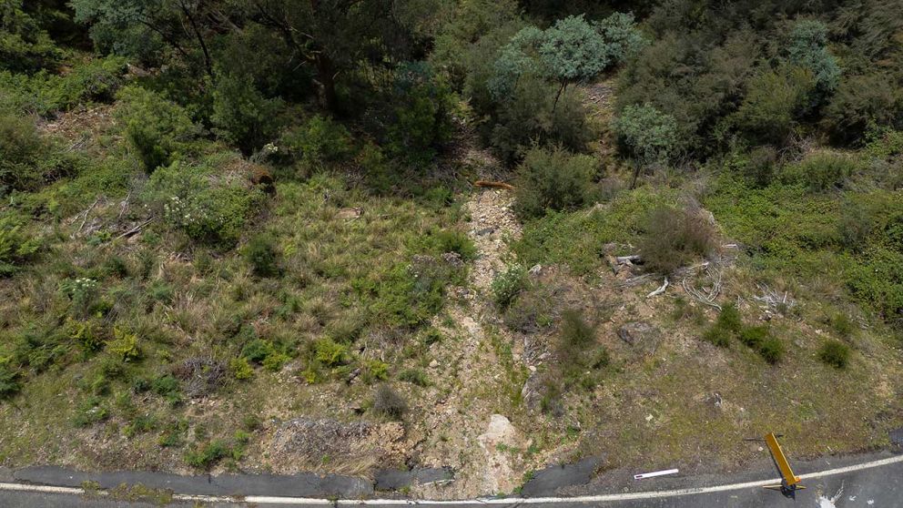 Aerial image of the second smaller landslip prior to repairs start