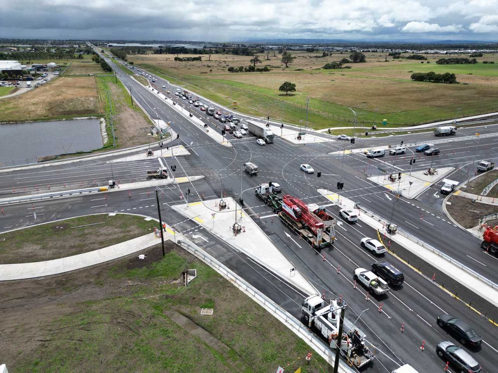 Aerial view of the completed Western Port Highway intersection