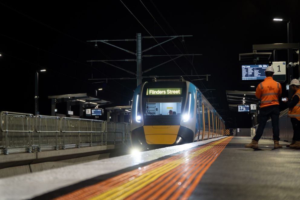 First train arriving at the new Narre Warren Station