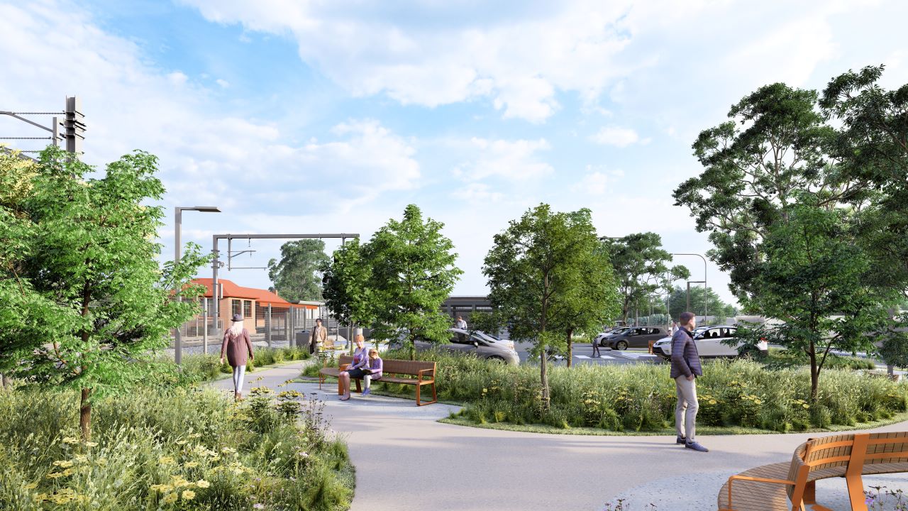 Looking south from the new community space to the west of Diggers Rest Station. 