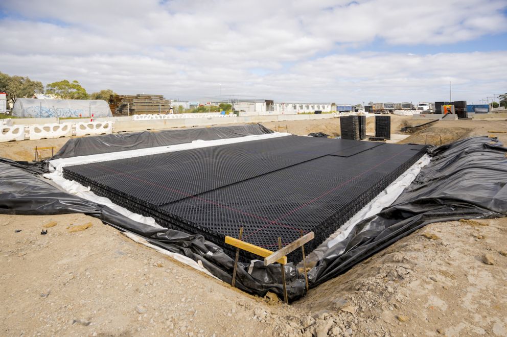 Installation of rain and storm water detention tank