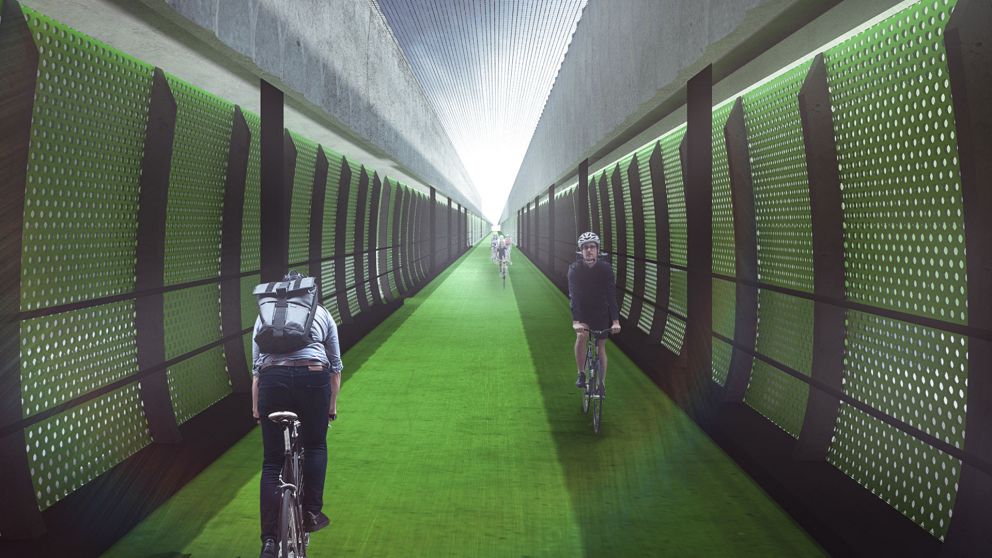 A render of how cyclists can use the new veloway.