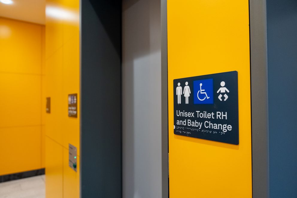 Unisex toilet RH and baby change signage