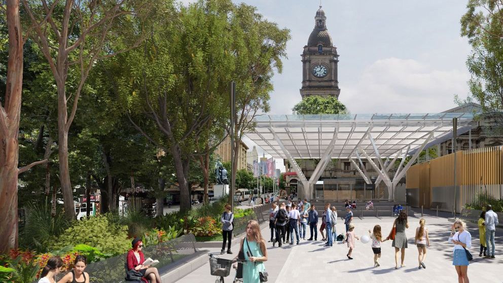 Concept image of the City Square entrance to Town Hall Station