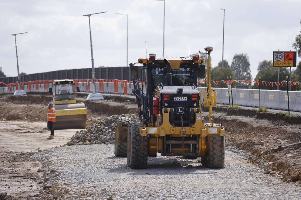 December 2023- Earthworks behind barriers to upgrade the McGregor Road outbound exit ramp