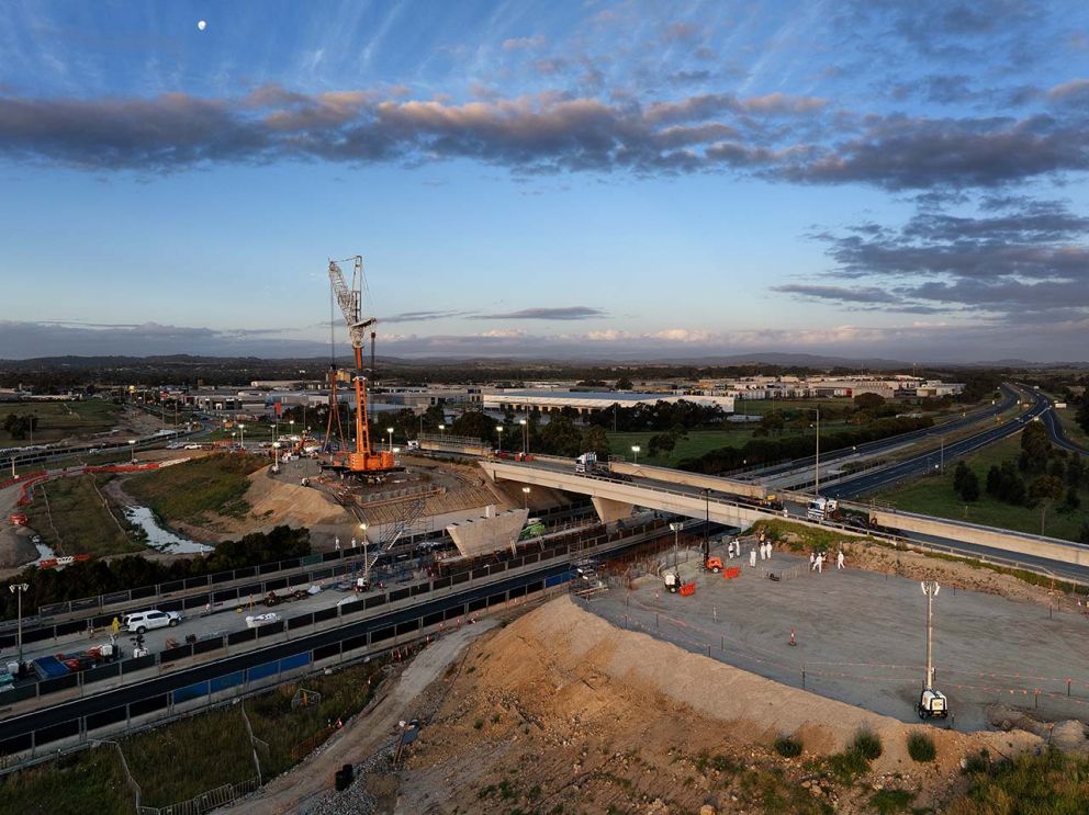 Jan 24 - We lifted 12 concrete beams weighing 62.5 tonnes each into place on the new Healesville-Koo Wee Rup Road bridge over the Princes Freeway