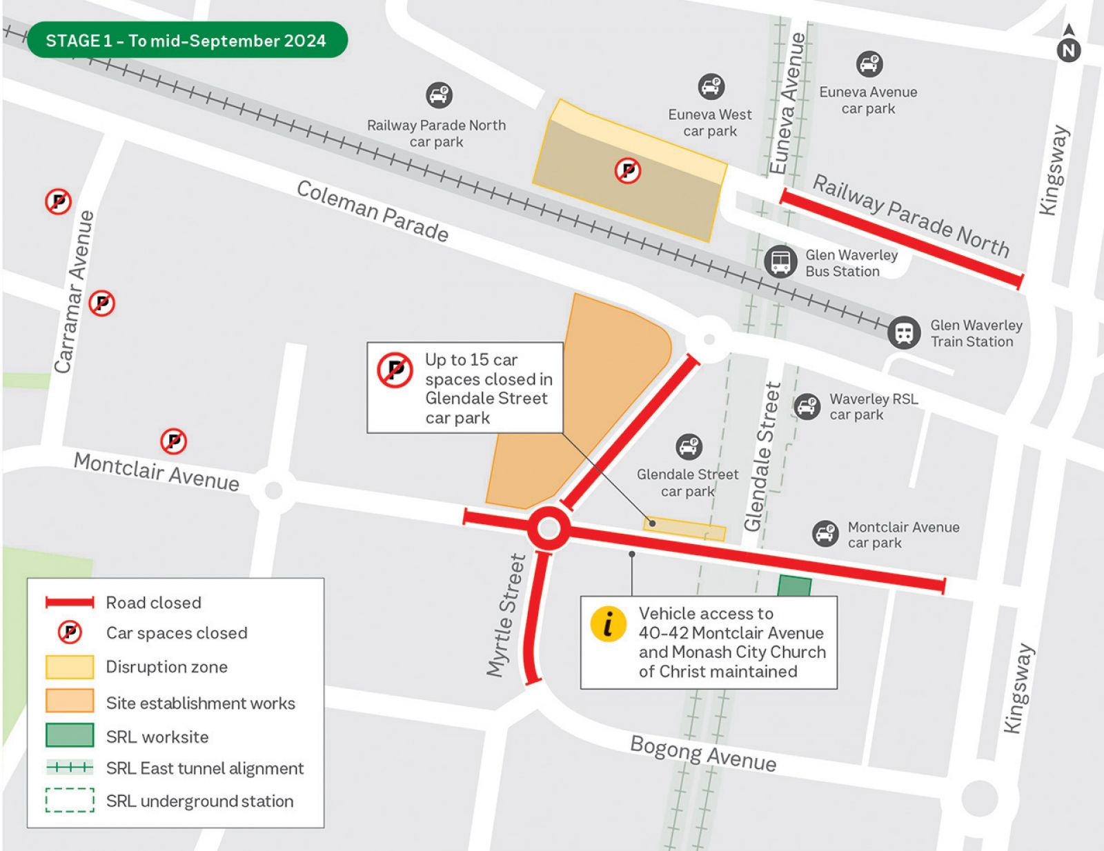 Map showing works and disruptions in Glen Waverley during September.