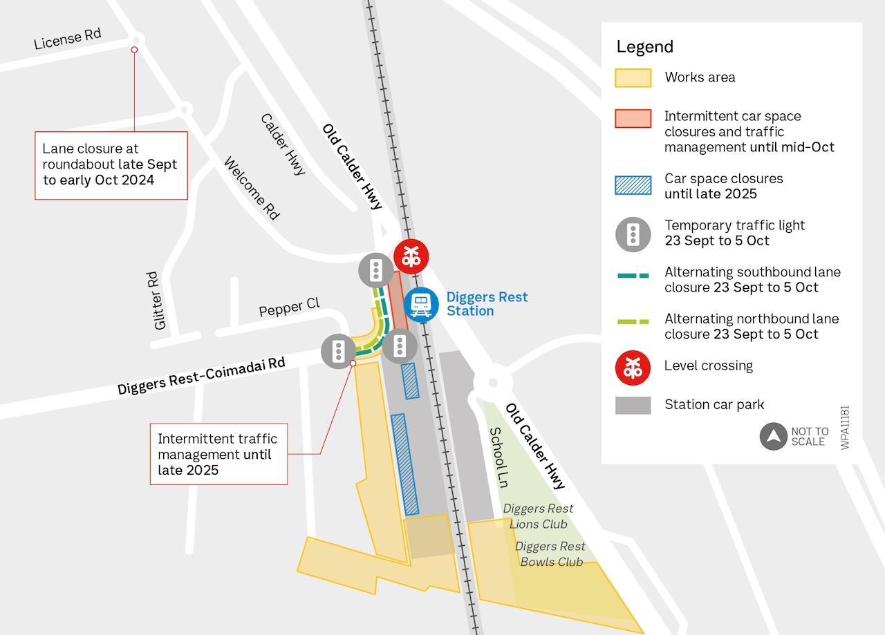 Map showing traffic changes near the Diggers Rest Station precinct