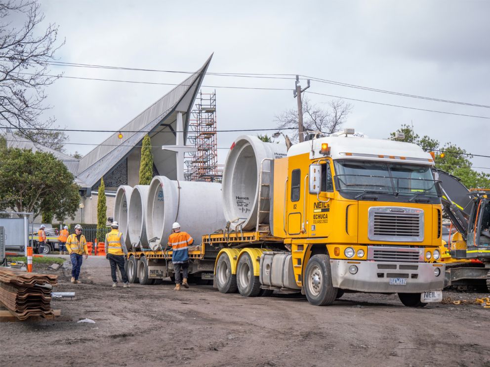 Trucks onsite in Clayton.