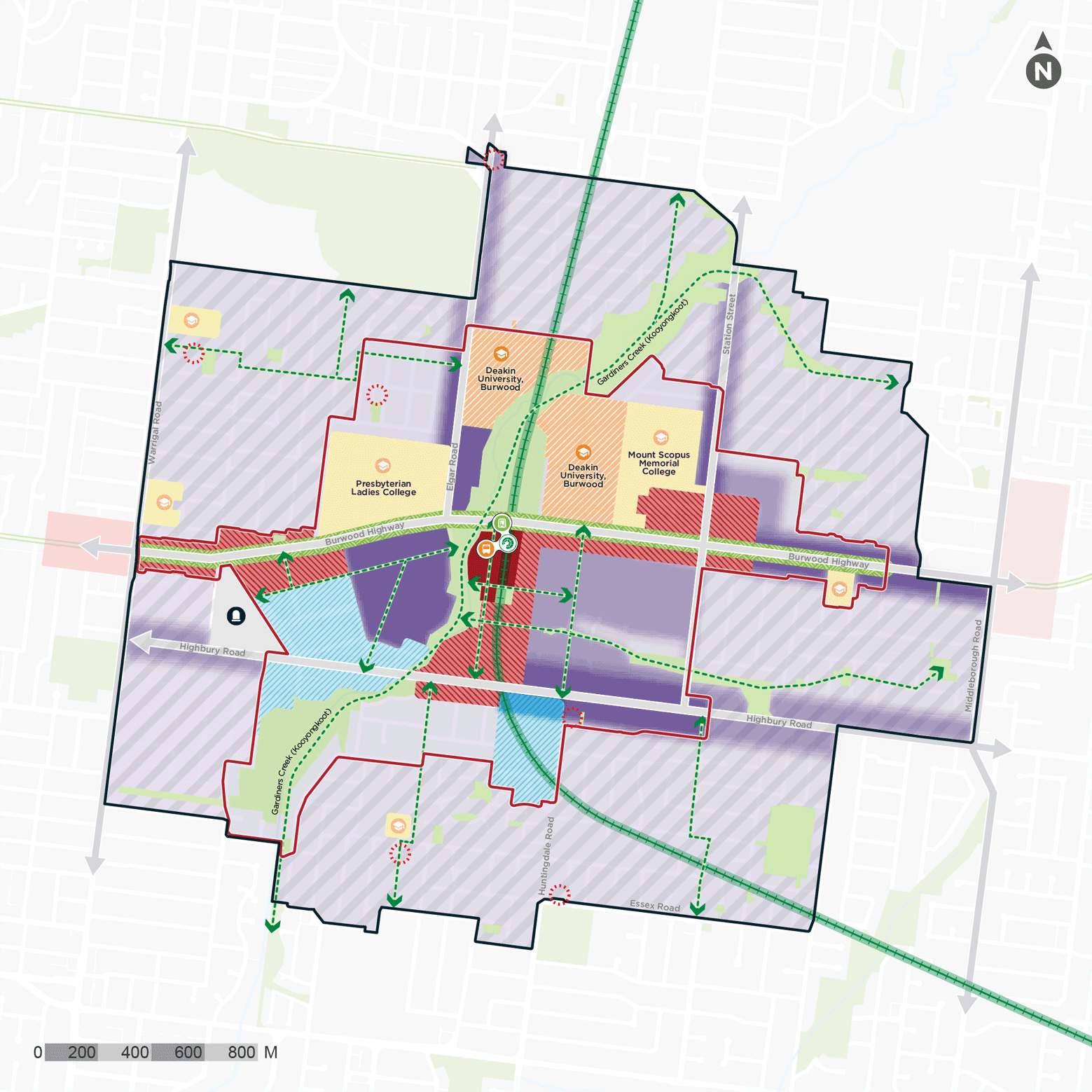 Map: spatial representation of the Vision for Burwood