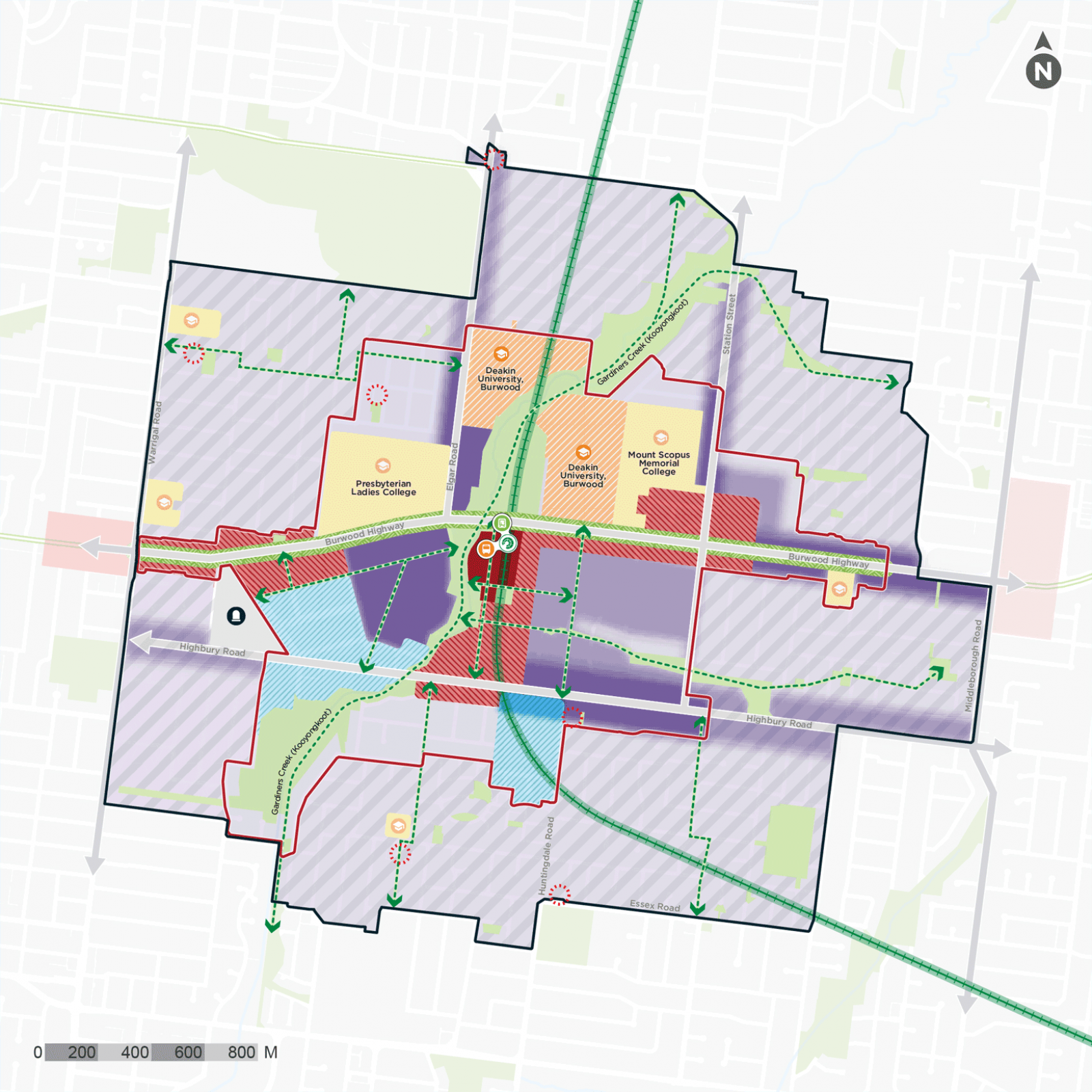 Map: spatial representation of the Vision for Burwood