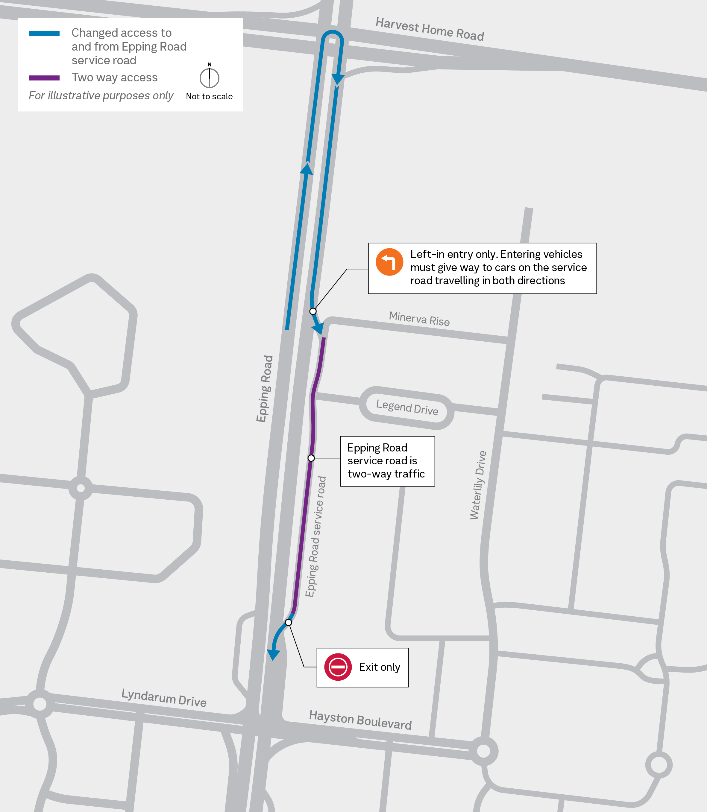 Epping Rd Service Rd - Access Changes Map