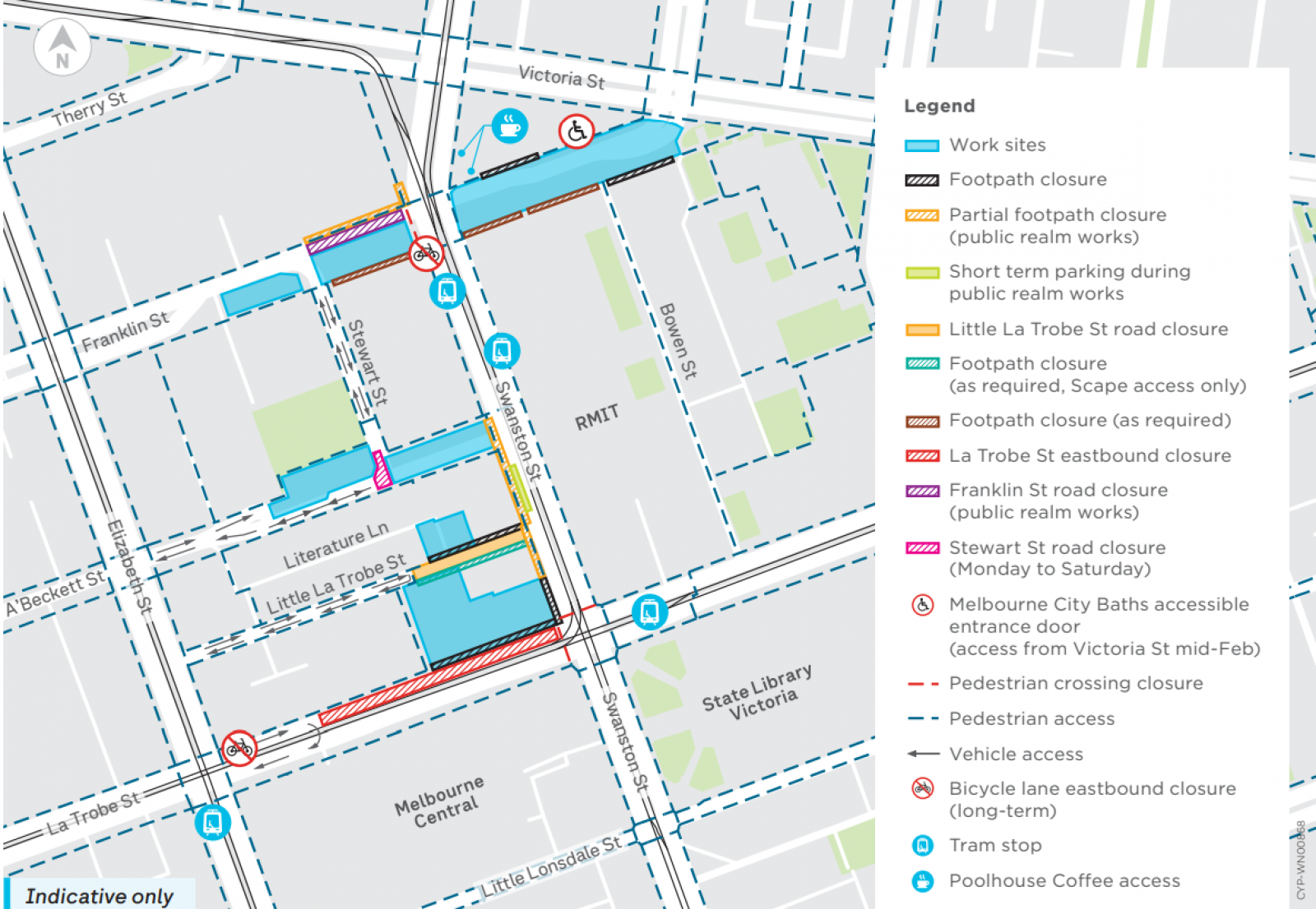 A map showing detours around the State Library precinct.