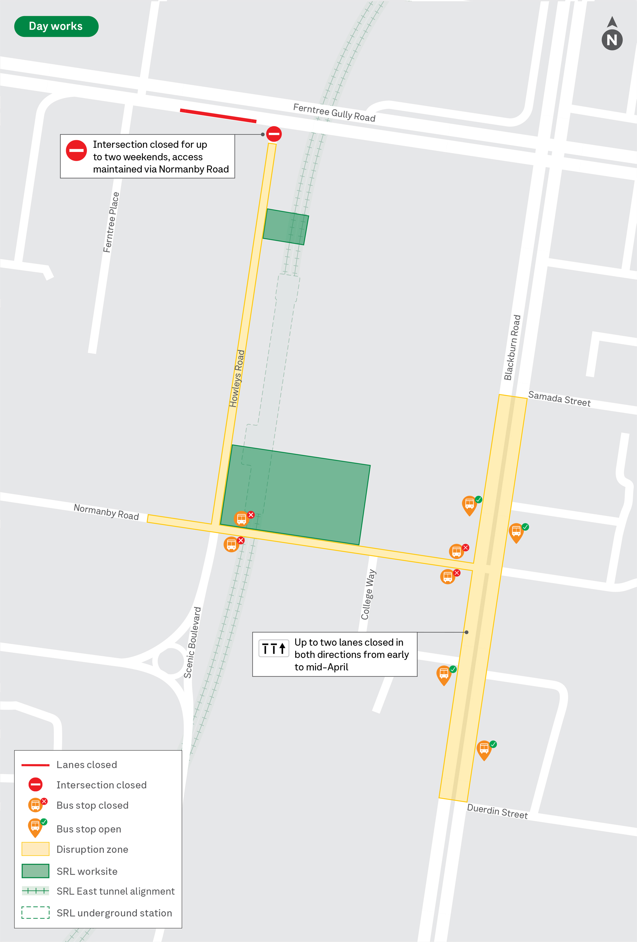 Map showing works happening in Monash during April